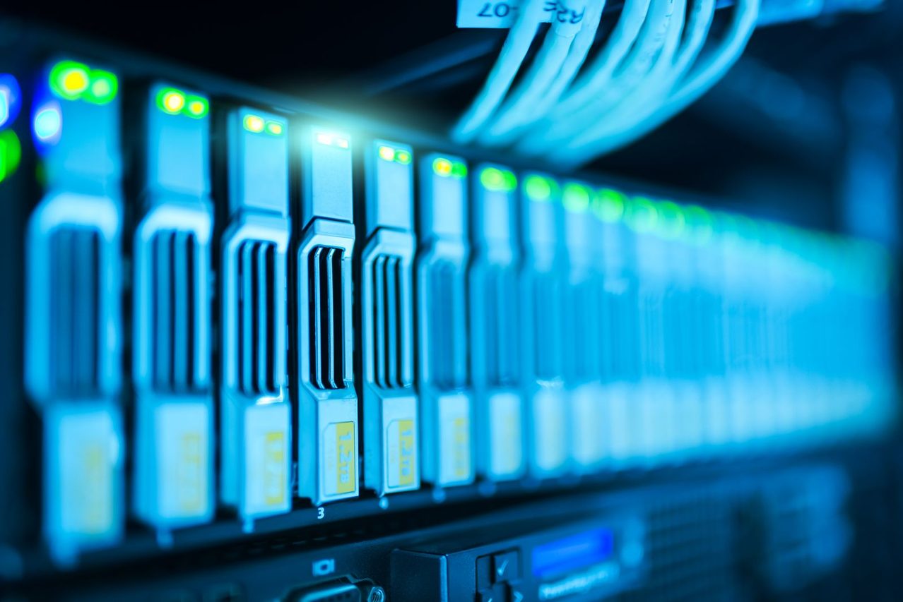 A server rack with organized cabling