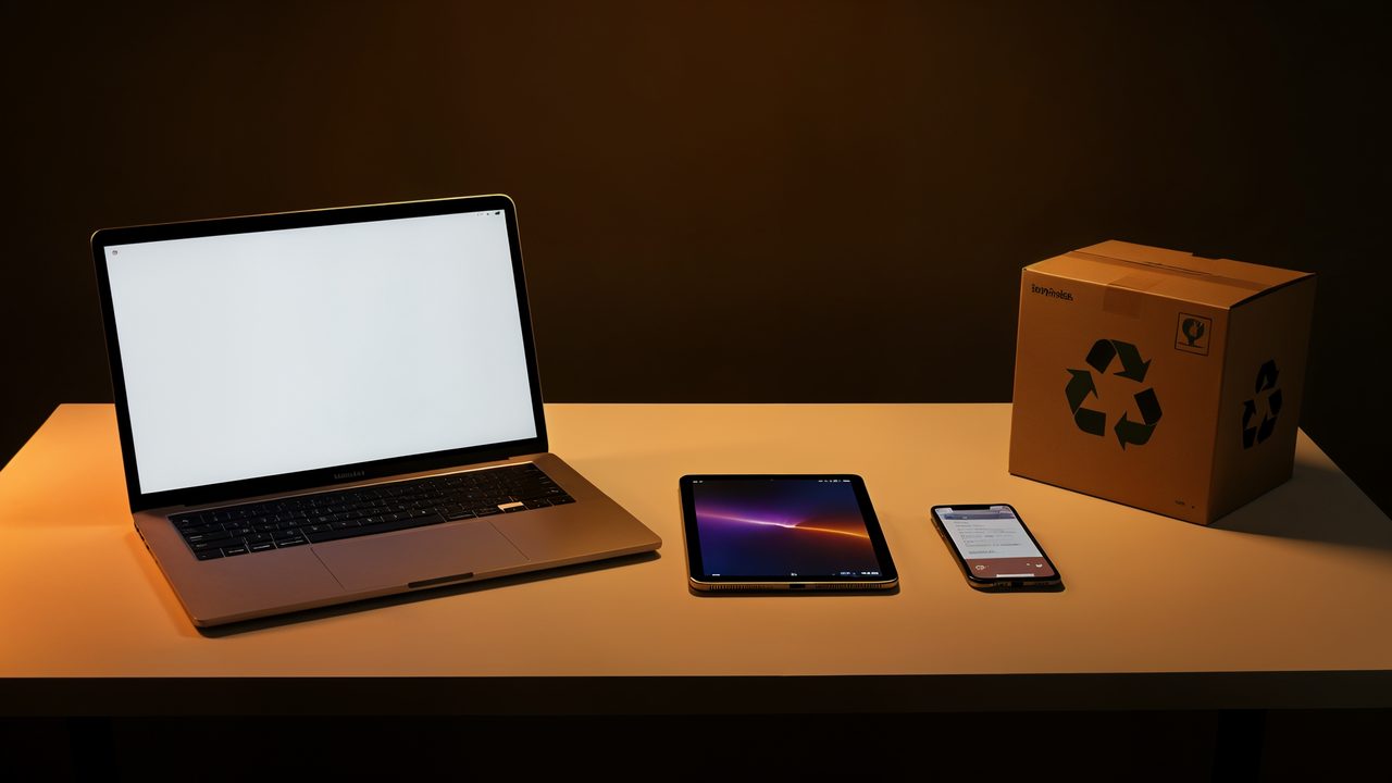 Tech devices at different life stages on a desk